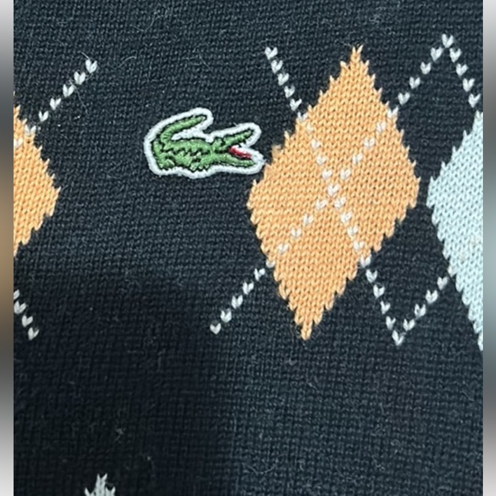 Vintage Lacoste Argyle B Neck Sweater W/Logo detail -Sz Med-Coral-White…